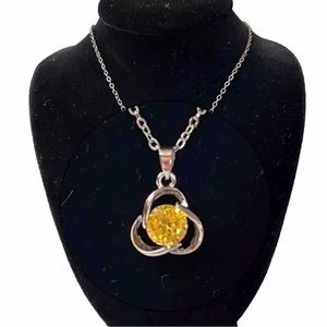 Yellow Crystal Infinity Knot Pendant Necklace NWOT